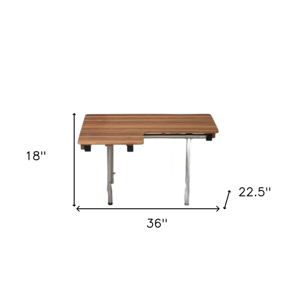 18" X 36" Brown Teak Wall Mount Rectangular Shower Bench