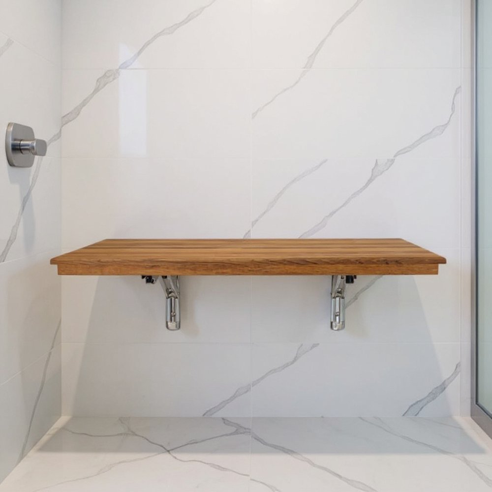 16" X 28" Brown Teak Wall Mount Rectangular Shower Bench