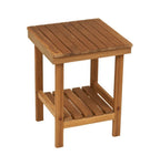 16" X 13" Brown Teak Square Shower Bench With Shelf
