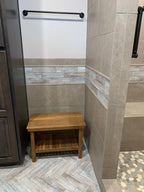18" X 25" Brown Teak Rectangular Shower Bench With Shelf