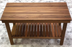 18" X 25" Brown Teak Rectangular Shower Bench With Shelf