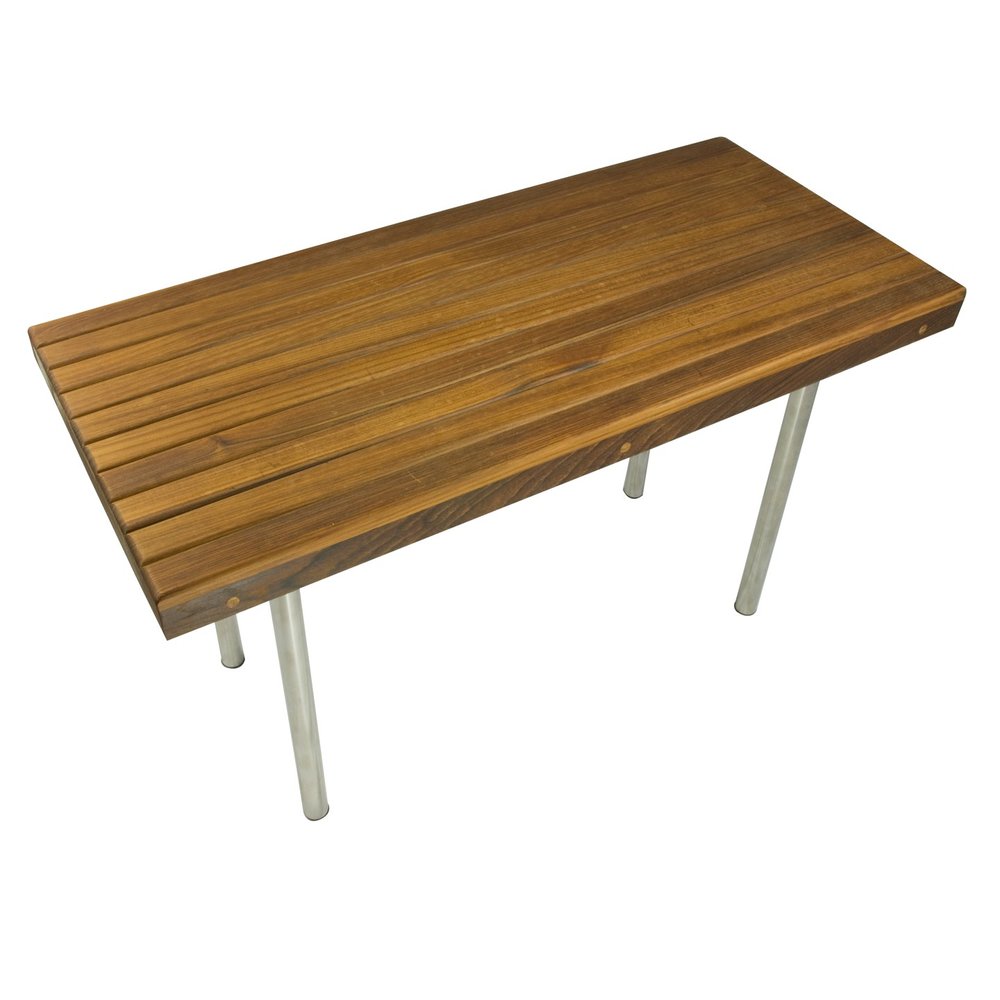 18" X 25" Brown Teak And Stainless Steel Rectangular Shower Bench