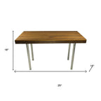 18" X 25" Brown Teak And Stainless Steel Rectangular Shower Bench
