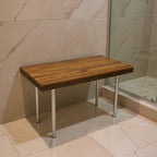 18" X 25" Brown Teak And Stainless Steel Rectangular Shower Bench