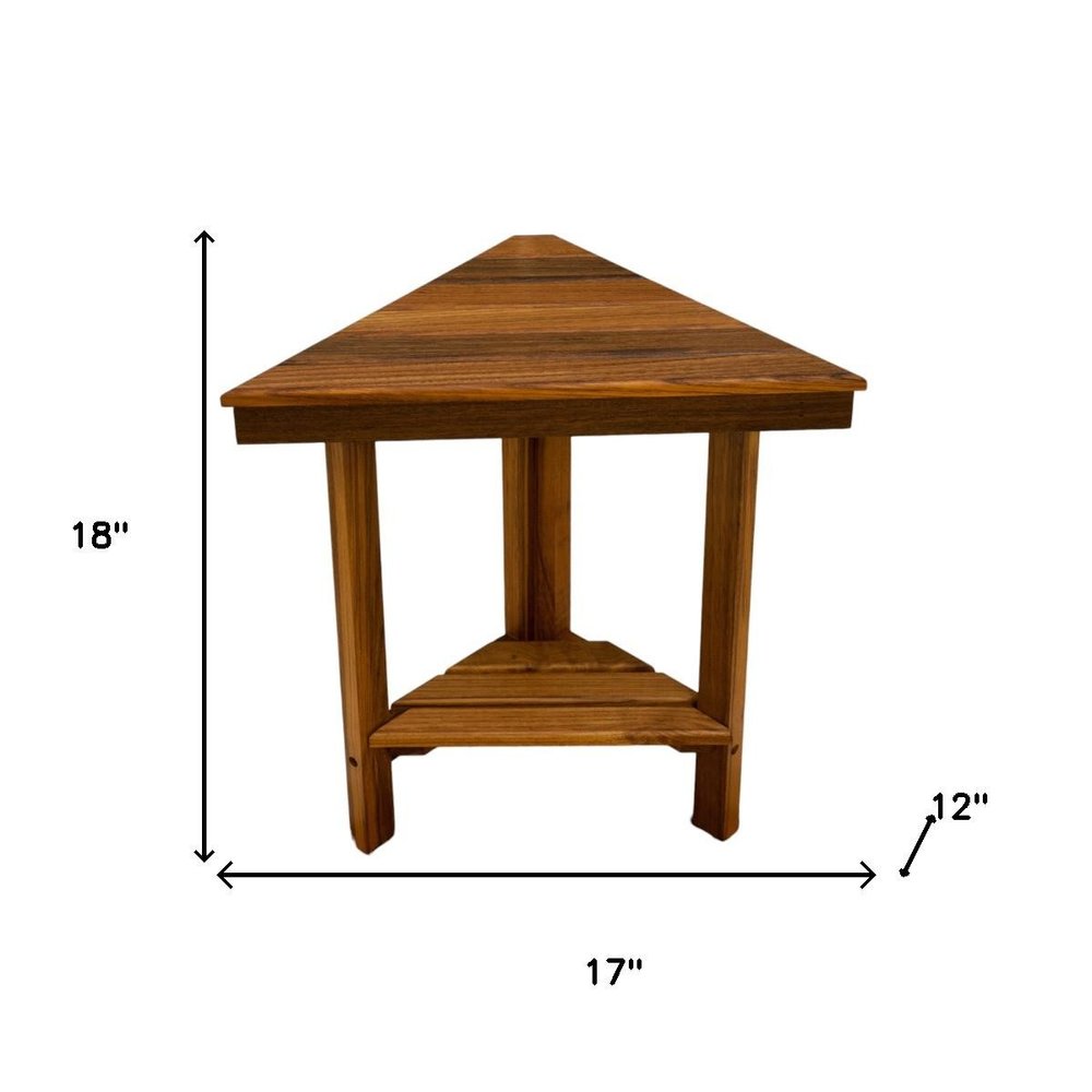18" X 17" Brown Teak Corner Shower Bench With Shelf