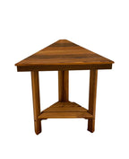 18" X 17" Brown Teak Corner Shower Bench With Shelf
