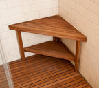 18" X 31" Brown Teak Corner Shower Bench With Shelf