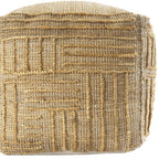 18" Natural Jute Blend Cube Striped Pouf Ottoman