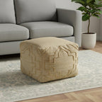 18" Natural Jute Blend Quatrefoil Cube Pouf Ottoman
