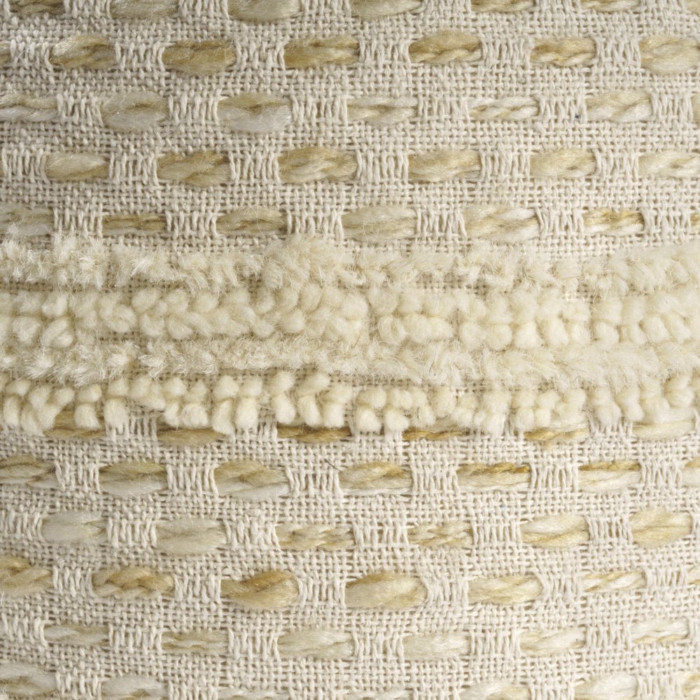 18" Natural And Ivory Cotton Blend Round Striped Pouf Ottoman