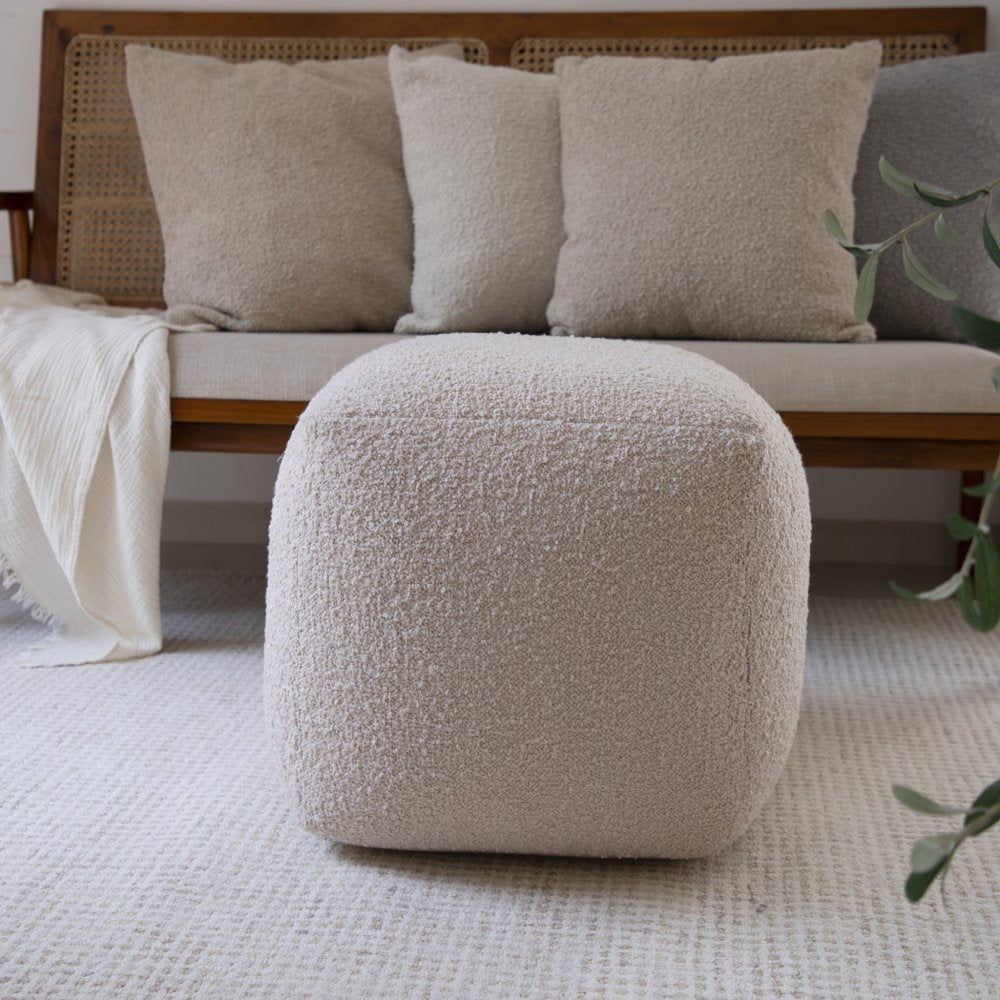 18" Gray Polyester Cube Outdoor Pouf Ottoman