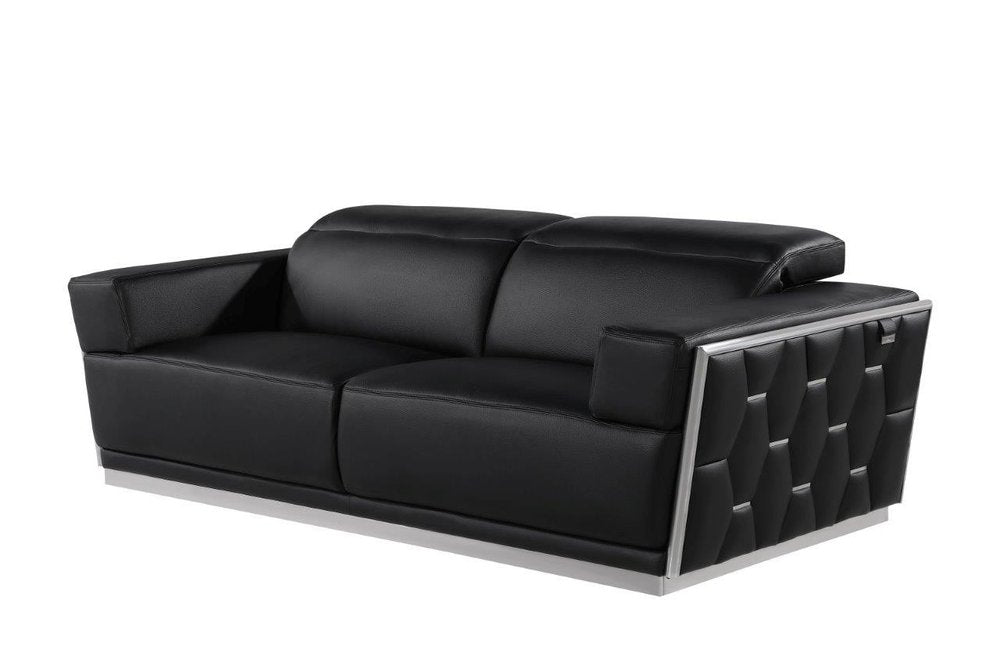 89" Beige And Gold Leather Sofa
