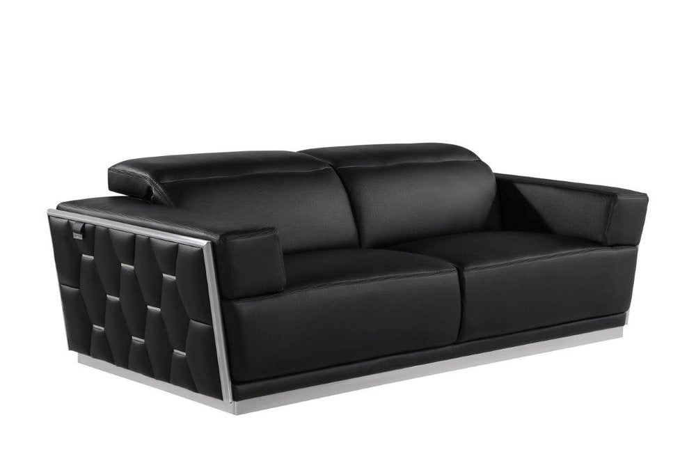 89" Beige And Gold Leather Sofa