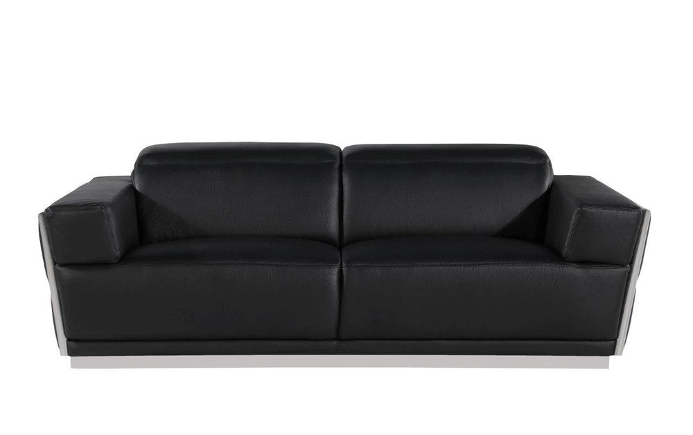 89" Beige And Gold Leather Sofa