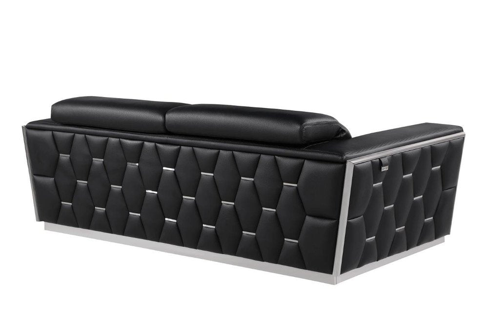 89" Beige And Gold Leather Sofa