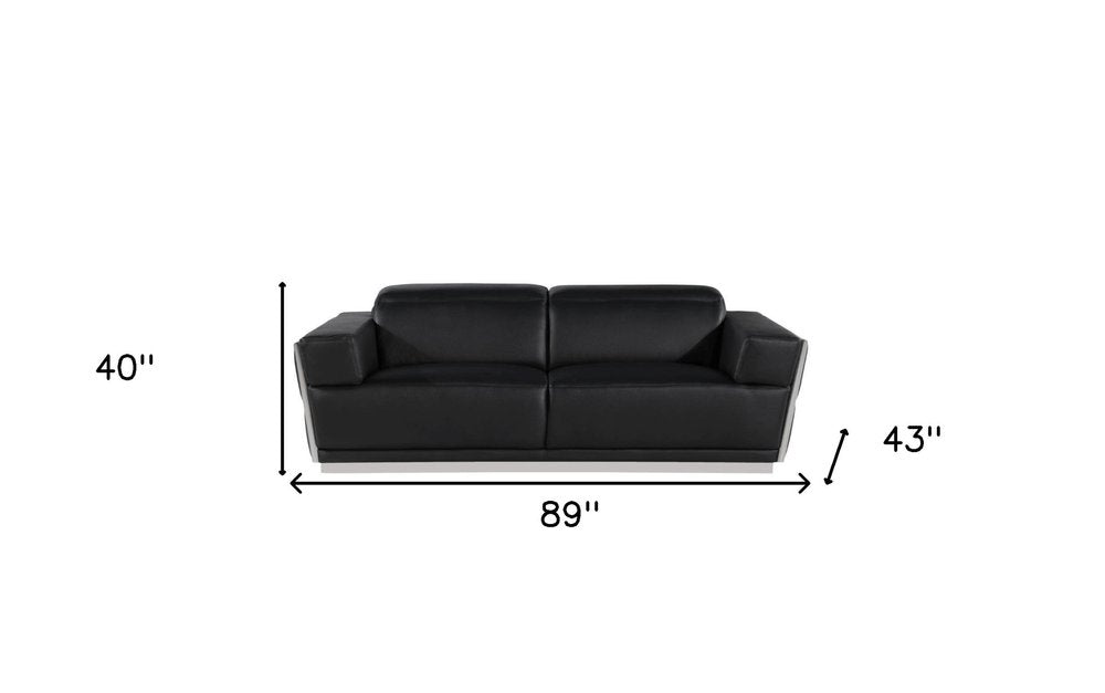 89" Beige And Gold Leather Sofa