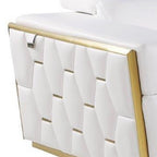 89" Beige And Gold Leather Sofa