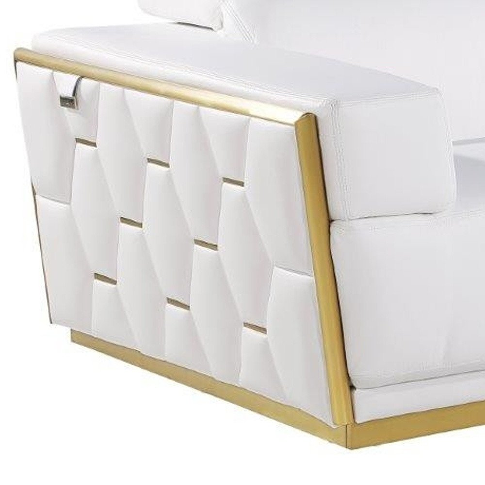 89" Beige And Gold Leather Sofa
