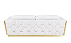 89" Beige And Gold Leather Sofa