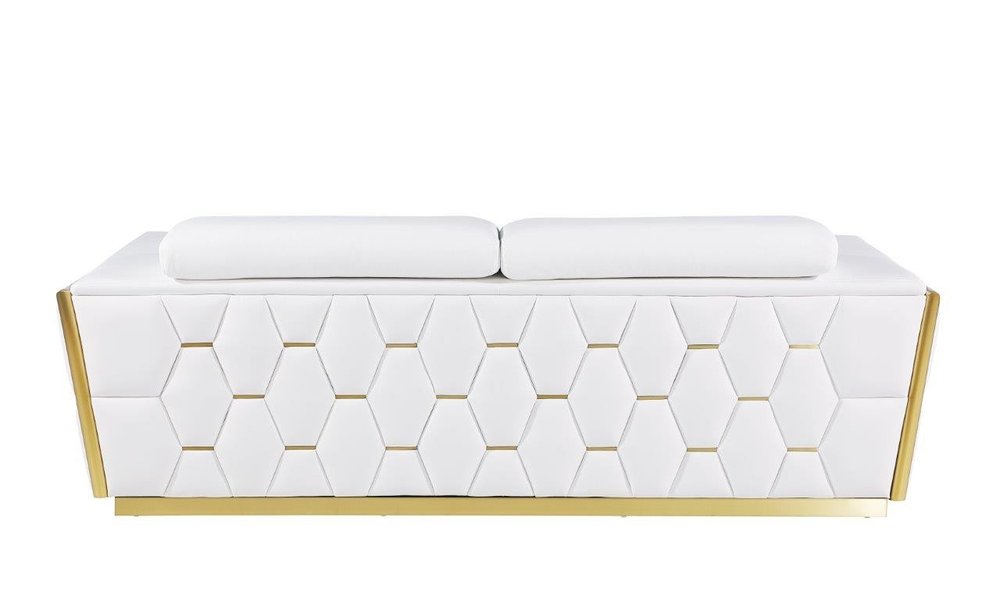 89" Beige And Gold Leather Sofa