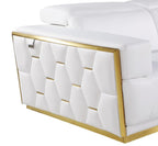 89" Beige And Gold Leather Sofa