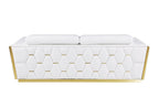 Two Piece White Italian Leather Five Person Seating Set