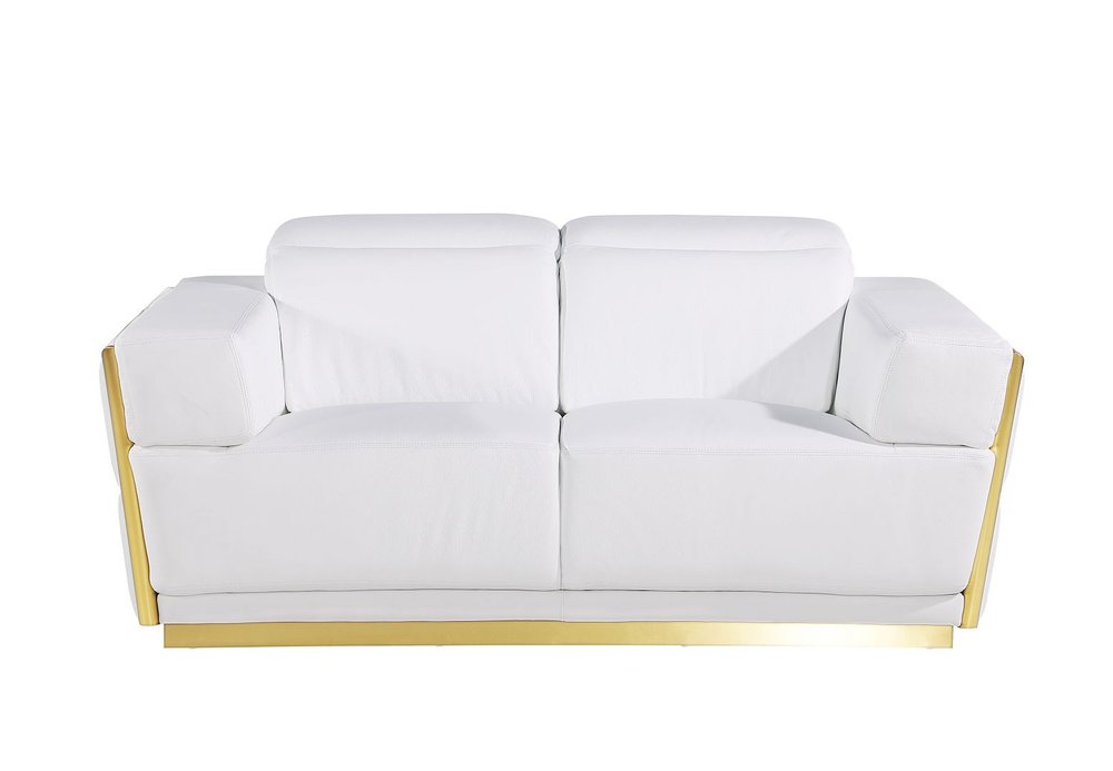 Two Piece White Italian Leather Five Person Seating Set