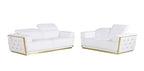 Two Piece White Italian Leather Five Person Seating Set