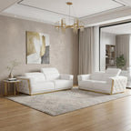 Two Piece White Italian Leather Five Person Seating Set