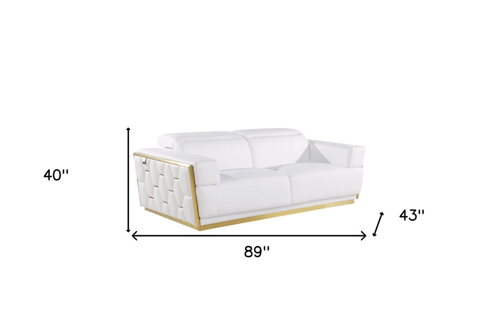 Two Piece White Italian Leather Five Person Seating Set
