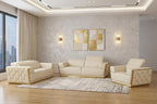 Three Piece Beige Italian Leather Six Person Seating Set
