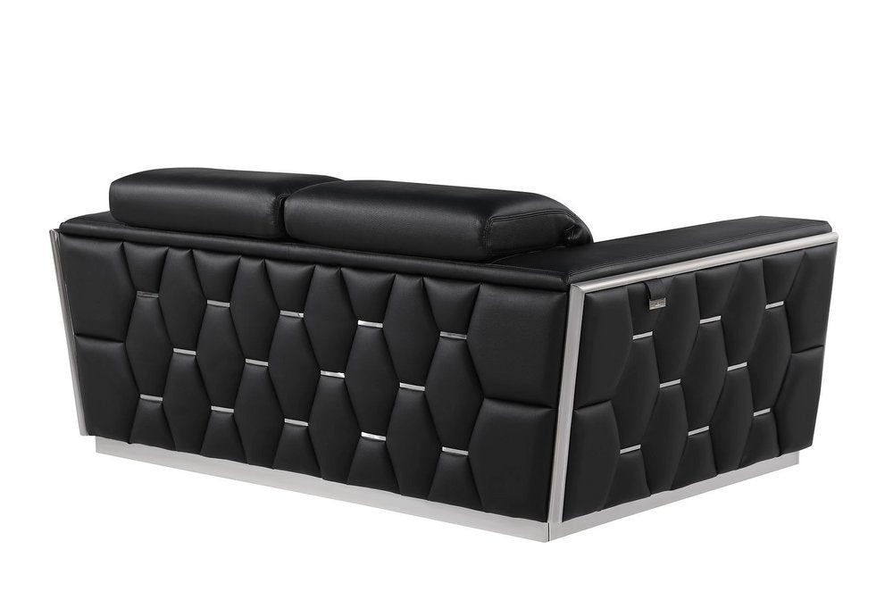 Three Piece Black Italian Leather Six Person Seating Set