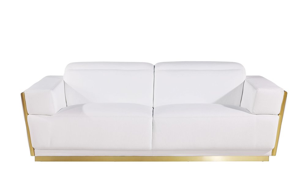 Three Piece White Italian Leather Six Person Seating Set