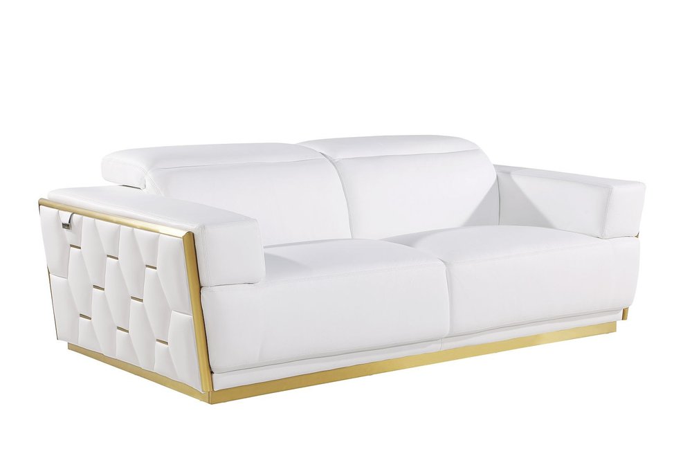 Three Piece White Italian Leather Six Person Seating Set