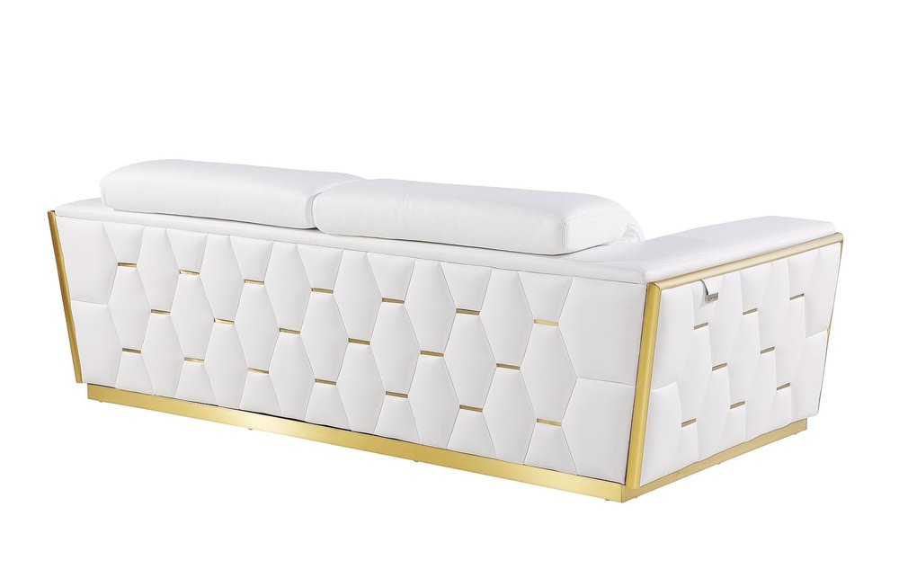 Three Piece White Italian Leather Six Person Seating Set