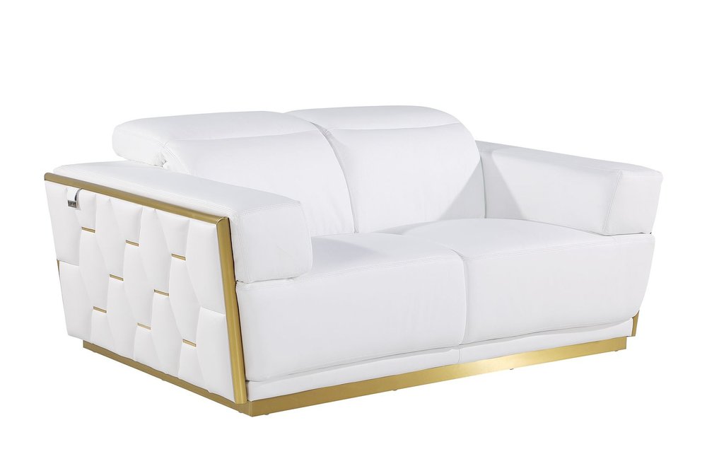 Three Piece White Italian Leather Six Person Seating Set