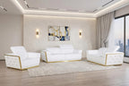 Three Piece White Italian Leather Six Person Seating Set