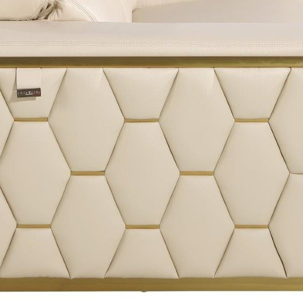70" Cream and Gold Italian Leather Loveseat
