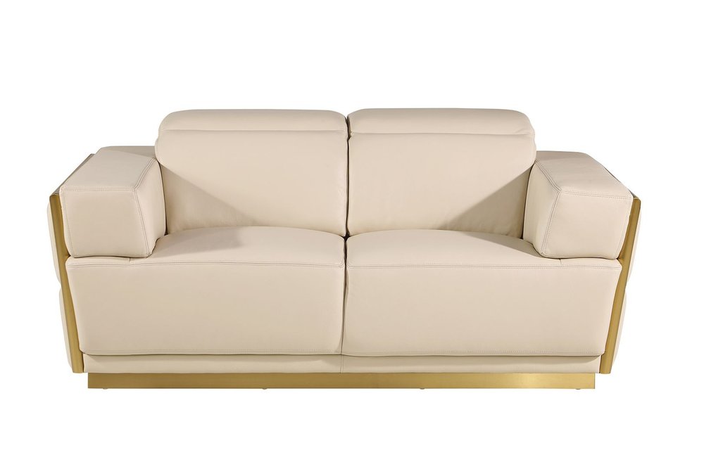 70" Cream and Gold Italian Leather Loveseat