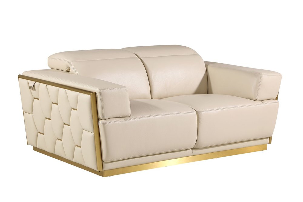 70" Cream and Gold Italian Leather Loveseat