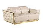 70" Cream and Gold Italian Leather Loveseat