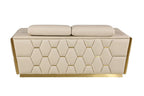 70" Cream and Gold Italian Leather Loveseat