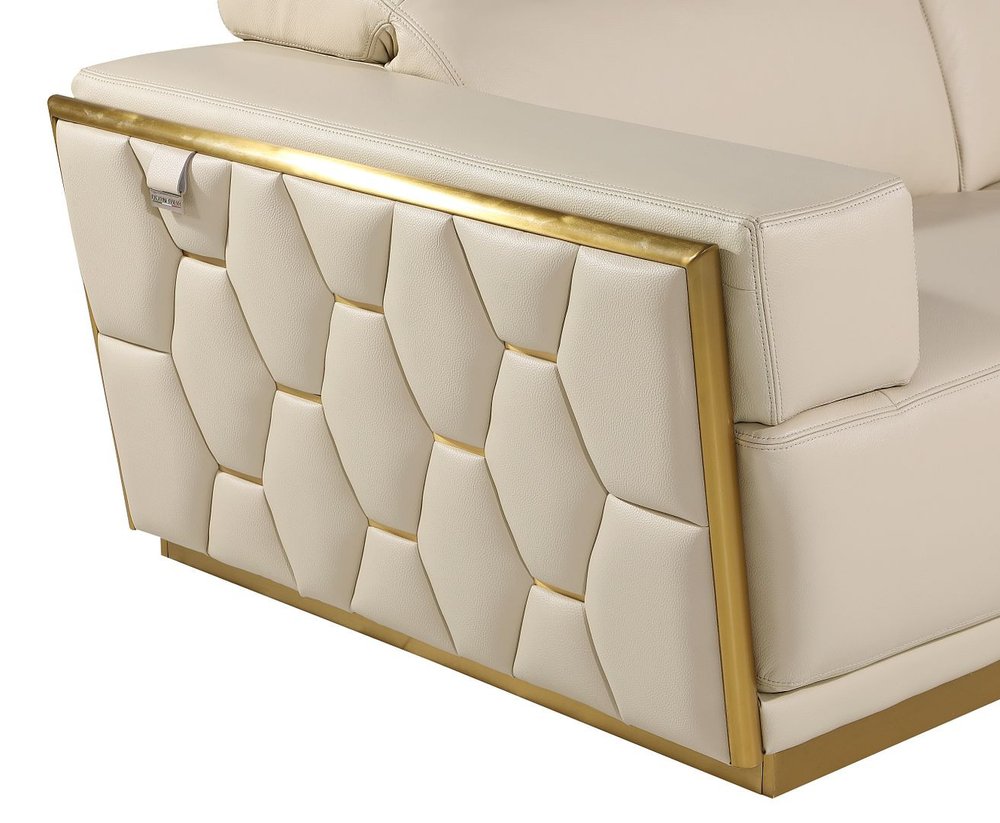 70" Cream and Gold Italian Leather Loveseat