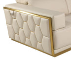 70" Cream and Gold Italian Leather Loveseat