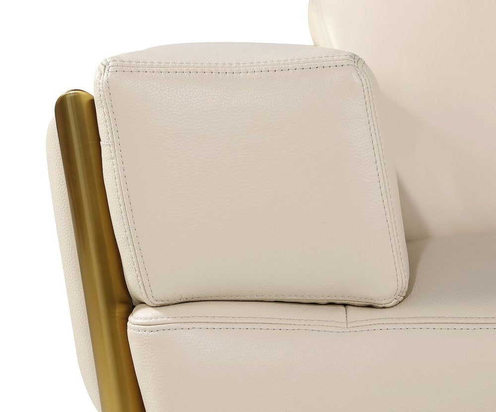 70" Cream and Gold Italian Leather Loveseat