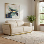 70" Cream and Gold Italian Leather Loveseat