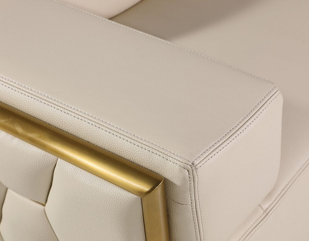 70" Cream and Gold Italian Leather Loveseat