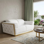 70" White And Silver Italian Leather Loveseat
