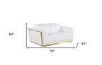 70" White And Silver Italian Leather Loveseat