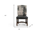 Set of Two Black Gray And Dark Brown Solid Wood Upholstered Chenille And Leather Dining Side Chairs